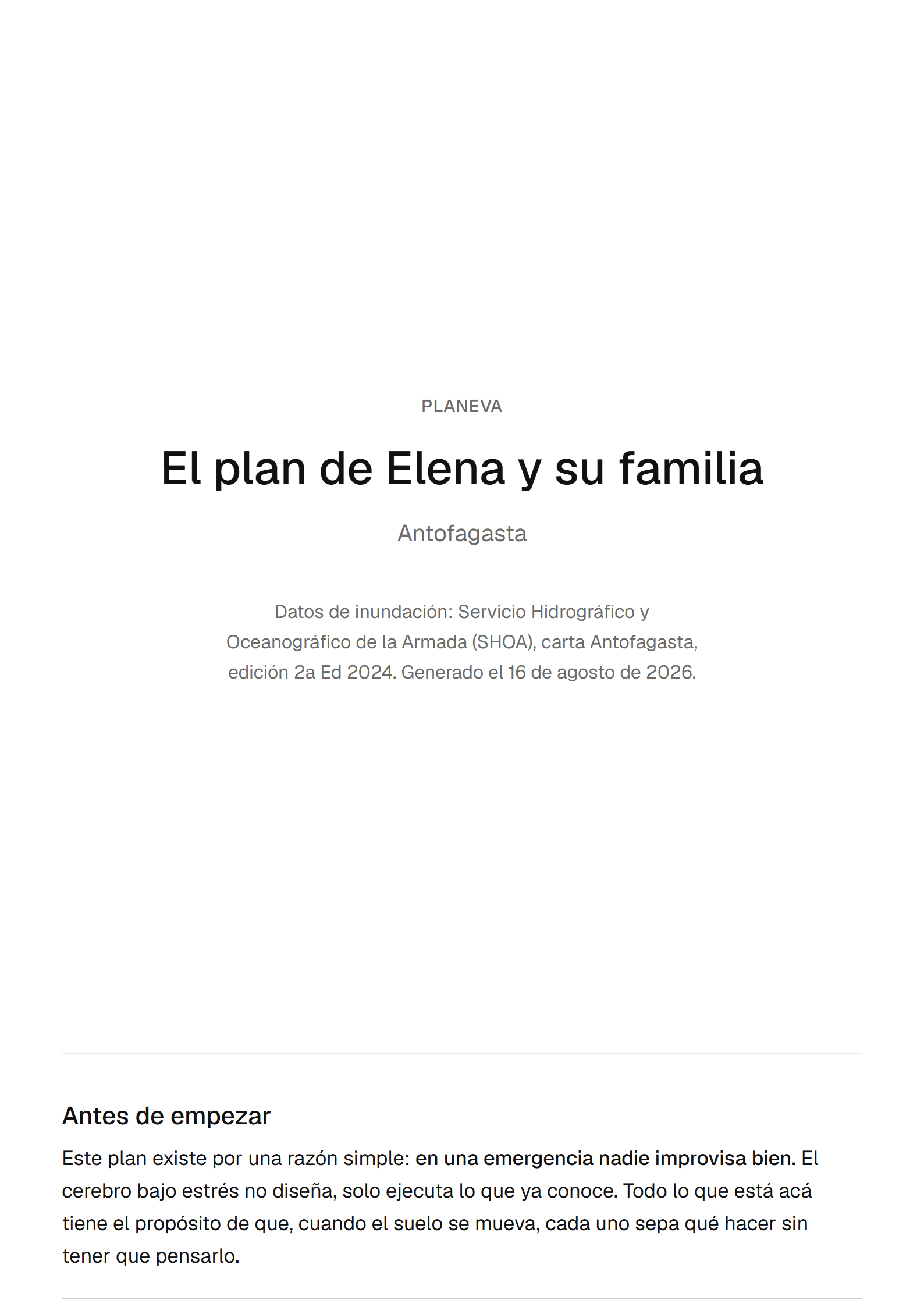 Portada del informe de una familia de Antofagasta